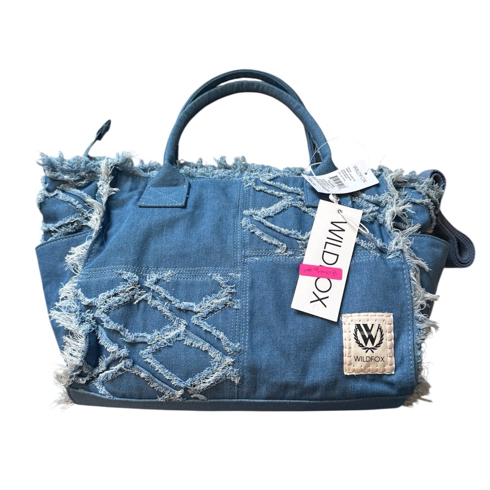 Wildfox Distressed Denim Tote in Blue